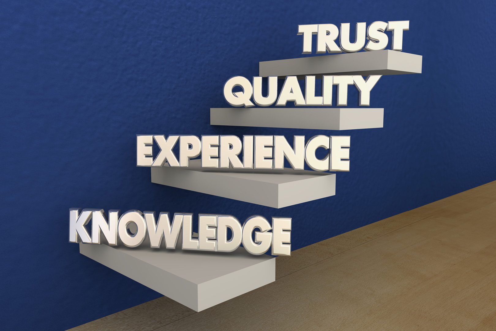 Knowledge Experience Quality Trust Reputation Steps 3d Illustrat